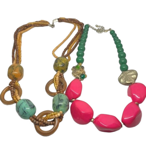 Bundle lot 2 colorful vibrant boho festival necklaces statement